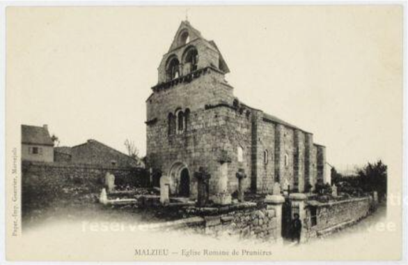 Eglise et cimetière de Prunières en 1900-1930